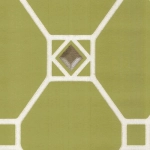 Nina Campbell Huntly NCW4126-03 Ivory trellis on pale lime with gilver studs.