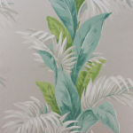 Nina Campbell Palmetto NCW4274-02 Green palm leaf wallpaper on a silver metallic ground