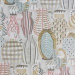 Nina Campbell Collioure NCW4300-01 Coral, duck egg and gold on a light grey background