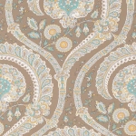 Nina Campbell Les Indiennes NCW4350-03 white, teal and aqua on a brown background
