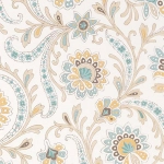 Nina Campbell Baville NCW4351-03 aqua, ochre and taupe on a white background