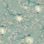 Timeless Design Sakura TD0401-07 White and light pink cherry blossoms against a mint green background
