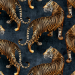 Avalana TIGRESS TIGRESS-ROLL-NAVY Showcases powerful tigers on a dark navy backdrop, perfect for crea...