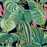 Mind The Gap Tropical Foliage WP20366 Black, Green, Pink
