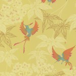 Osborne & Little Grove Garden W5603-01 Birds with vivid orange, lime, turquoise and pink, on a lemon-lime ...