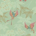 Osborne & Little Grove Garden W5603-02 Pink, turquoise and yellow birds on an aqua background with gold ou...
