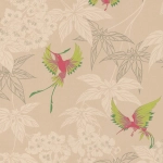 Osborne & Little Grove Garden W5603-04 Birds in greens and pinks on a buff background with gold-silver acc...