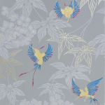 Osborne & Little Grove Garden  W5603-09 Coloured birds in yellow, cobalt blue and cranberry with metallic g...