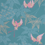 Osborne & Little Grove Garden  W5603-10 Coloured birds in pink tones and green with metallic gold highlight...