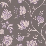 Osborne & Little Monchique W5640-01 Cream flowers and vines edged with purple set on a brown background.