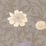 Osborne & Little Lovelace W5722-07 Cream and purple flowers with taupe vines on gilver metallic backgr...