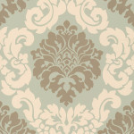 Osborne & Little Radnor W5795-06 Cream and gold metallic on pale green background.