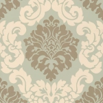 Osborne & Little Radnor W5795-06 Cream and gold metallic on pale green background.