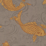Osborne & Little Derwent W5796-01 Metallic orange fish in pearlescent taupe water.