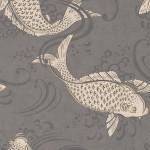Osborne & Little Derwent W5796-04 Ivory and pearl fish in a slate lustre water.