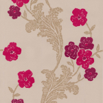 Osborne & Little Fontette W6012-01 Raised velvet-like cerise and magenta flock flowers with gold stems...
