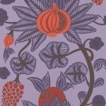 Osborne & Little Maharani W6022-01 Fruits are in burnt sienna tones nestled on deep purple leaves set ...