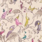 Osborne & Little Cockatoos W6060-03 Muted vibrant pastel birds perched on taupe foliage set against a c...