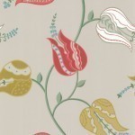 Osborne & Little Isfahan Tulip W6490-06 Vintage yellow and deep coral red flowers, green stems on a buff st...