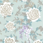 Osborne & Little Persian Garden W6492-04 White, purple, azure on pale aqua.