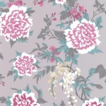 Osborne & Little Persian Garden W6492-05 Fuchsia, white, azure and buttermilk on pale pink stone.
