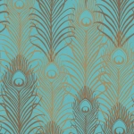Matthew Williamson Peacock W6541-02 A turquoise ground with golden feathers and glassy copper caviar.