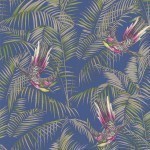 Matthew Williamson Sunbird W6543-04 Pink and green birds, silver and metallic emerald leaves, on a coba...