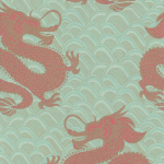 Matthew Williamson Celestial Dragon W6545-01 Coral and with gold beads on aqua and gold.