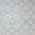 Osborne & Little Quatrefoil W6599-02 Aqua and silver on cream.