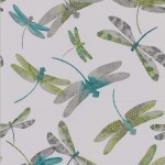 Matthew Williamson Dragonfly Dance W6650-01 Metallic greens on dove grey.