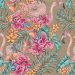 Matthew Williamson Flamingo Club W6800-07 Antique Gold - Cerise, coral, and jade on a metallic gold background