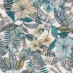 Matthew Williamson Valdemossa W7260-02 ivory, sea blue and pebble on a light grey background
