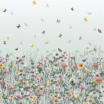 Matthew Williamson Deya Meadow W7265-02 Orange, yellow and blue butterflies amongst a picturesque meadow, s...