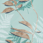 Osborne & Little Feuille d’Or W7331-02 Metallic gilver leaves, silhouette leaves in light teal and aqua on...