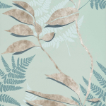 Osborne & Little Feuille d’Or W7331-03 Metallic bronze leaves, silhouette leaves in moss tones on a sage g...