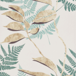 Osborne & Little Feuille d’Or W7331-04 Bronze metallic leaves, silhouette leaves in moss and sage on a bei...