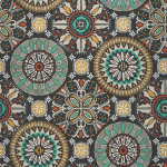 Osborne & Little Rosetta W7337-01 Coloured roundels in jade, terracotta and ochre on a dark charcoal ...