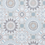 Osborne & Little Rosetta W7337-02 Coloured roundels in soft dove greys, taupes and cinnamon on a ligh...