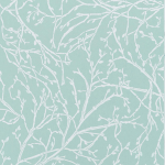 Osborne & Little Twiggy W7339-05 Twigs in white with metallic silver buds on an eau de nil background