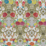 Matthew Williamson Chateau W7490-01 Blue, orange, yellow and red floral motifs against a soft grey back...