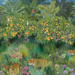 Matthew Williamson Tiger Grove W7492-01 Shades of Green, Blue, Red, Black and Orange. 