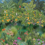 Matthew Williamson Orange Grove W7493-01 Shades of Green, Blue, Red, Black and Orange. 
