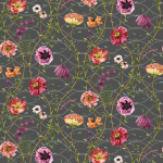 Osborne & Little Lamorran Trail W7684-04 Charcoal - Pink, purple, and orange blooms, set against a black bac...