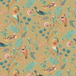 Osborne & Little MAYANI W7902-01 Colorful birds in teals, corals, and yellows with vibrant green fol...