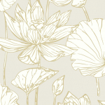 Today Interiors VIOLA WH40706 Greige background with soft gold metallic and white floral linework...