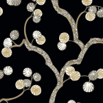 Today Interiors ALLEGRA WH41005 Matte black background with metallic gold and white accents, striki...