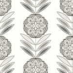 Today Interiors BELLE FLORAL WH41118 Matte white with soft grey Art Deco floral pattern; elegant, geomet...