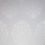 Osborne & Little Zecca W6180-01 Silver on pale lilac.