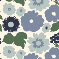 Marimekko KUKKATORI - Aqua & Blue Wallpaper