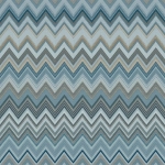Missoni Home HAPPY ZIGZAG 10335 A chevron pattern in aqua teal, smoky blue-grey, and ecru beige tones.